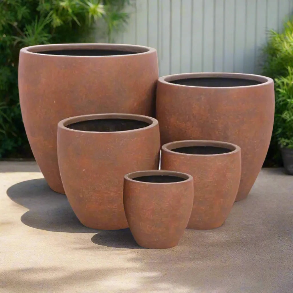 Montague Lightweight Fibreglass Egg Pot - Rust - Australian Landscape Supplies