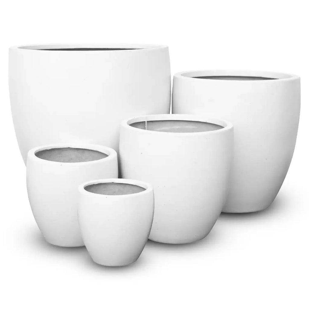 Montague Lightweight Fibreglass Egg Pot - Pure White - Australian Landscape Supplies