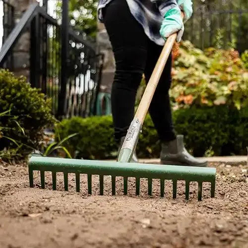 16 Tooth Timber Handle Rake close up - Cyclone | Australian Landscape Supplies