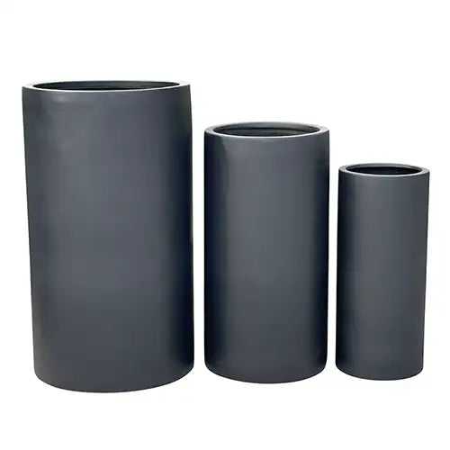 Lightweight Fibreglass Saxon Cylinder Pot - Charcoal Available from Australian Landscape Supplies