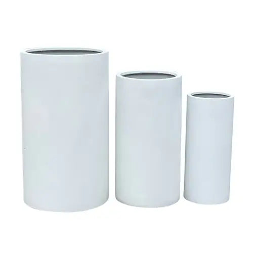 Lightweight Fibreglass Saxon Cylinder Pot - White Available from Australian Landscape Supplies
