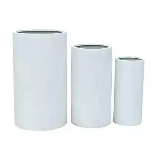Saxon Cylinder Pot - White - Australian Landscape Supplies