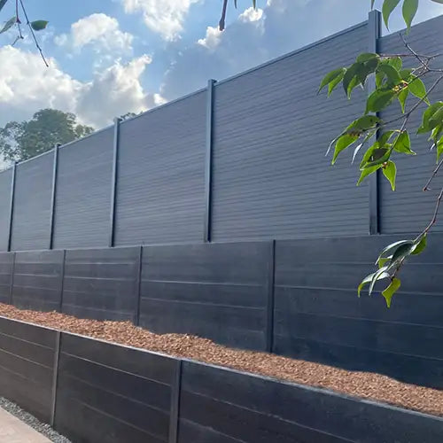 Composite Sleepers with Acoustic Fencing Available from Australian Landscape Supplies