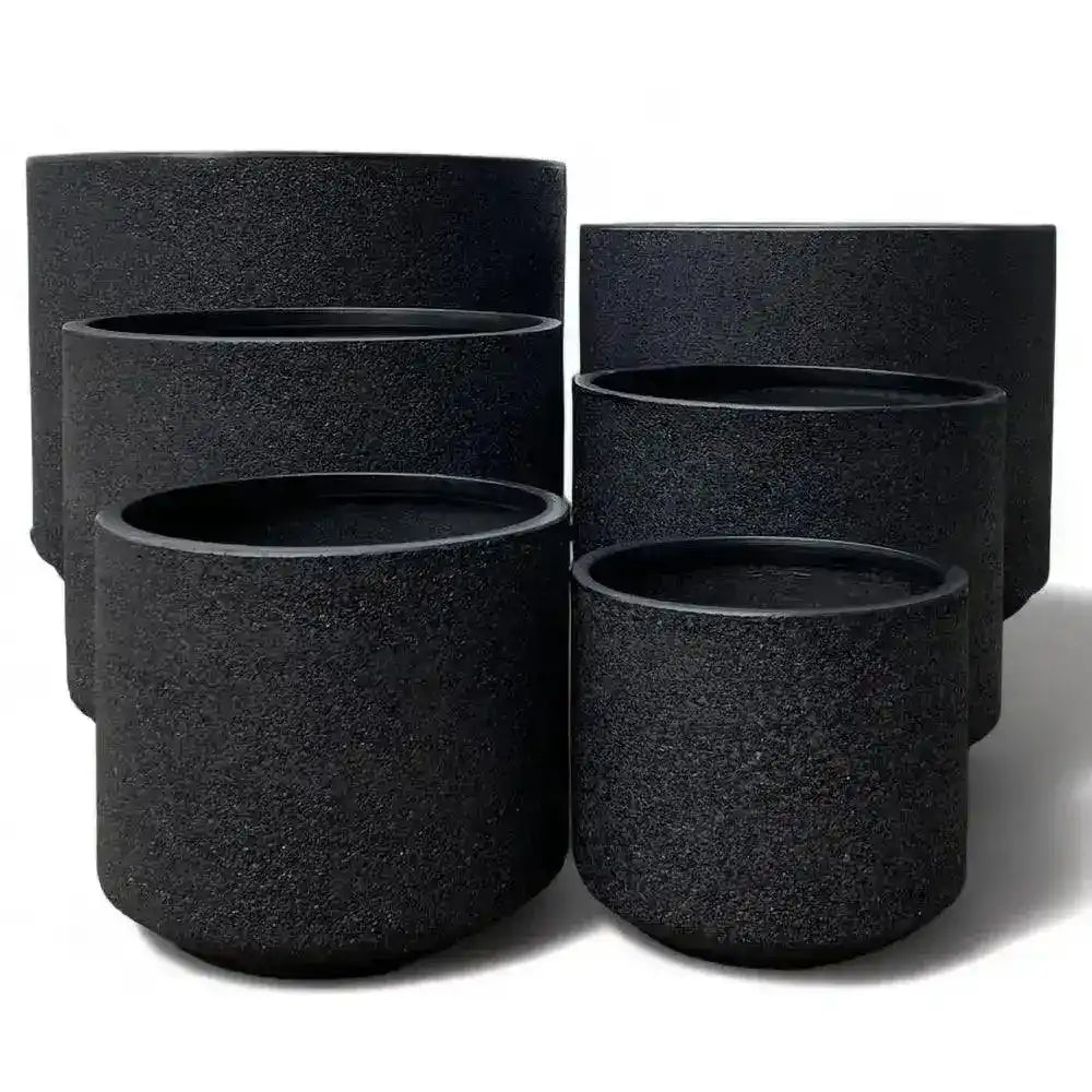 Fynn Lightweight Fibreglass Pot - Black Stone - Australian Landscape Supplies