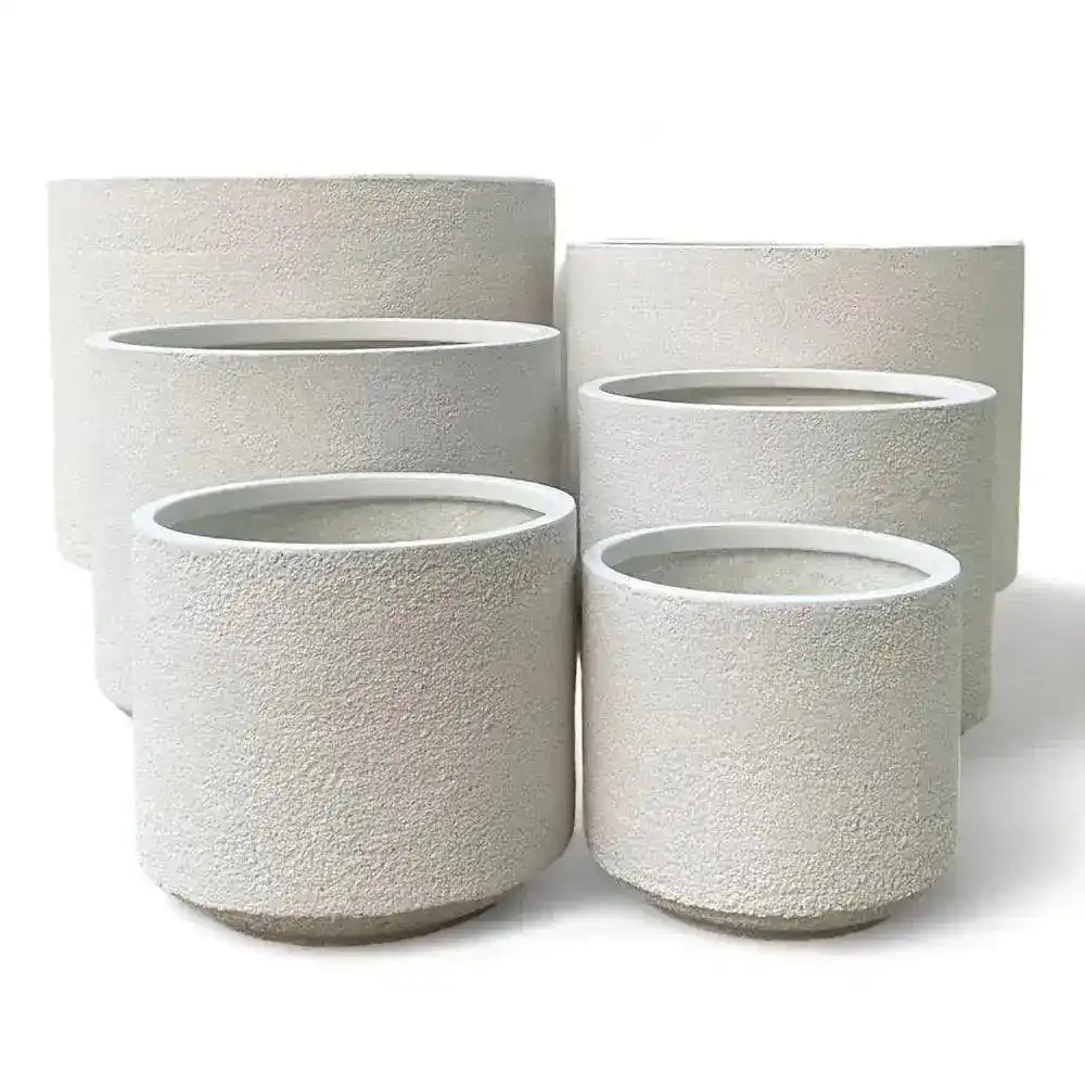 Fynn Lightweight Fibreglass Pot - White Stone - Australian Landscape Supplies