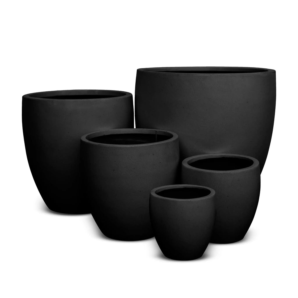 Montague Lightweight Fibreglass Egg Pot - Black - Australian Landscape Supplies