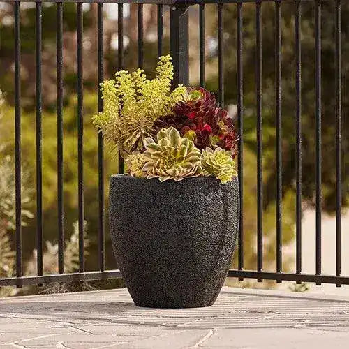 Montague Lightweight Fibreglass Egg Pot - Black Pebble - Australian Landscape Supplies