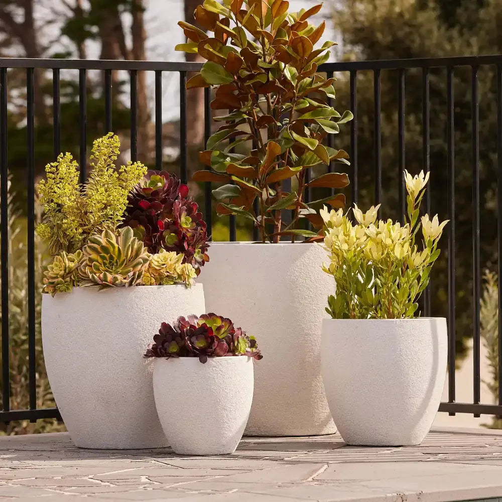 Montague Lightweight Fibreglass Egg Pot - White Stone - Australian Landscape Supplies