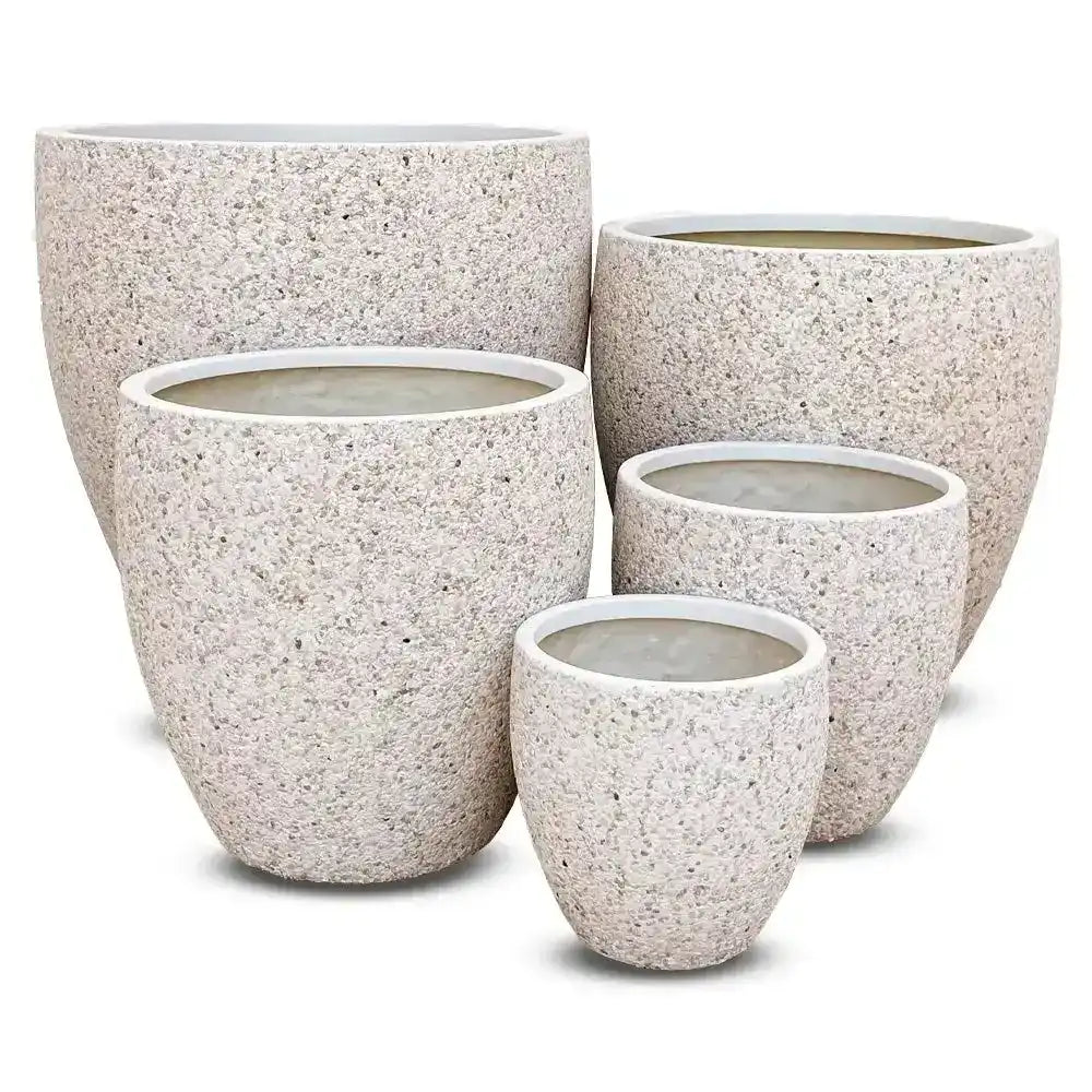 Montague Lightweight Fibreglass Egg Pot - White Pebble - Australian Landscape Supplies