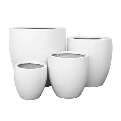 Montague Lightweight Fibreglass Egg Pot - White Stone - Australian Landscape Supplies