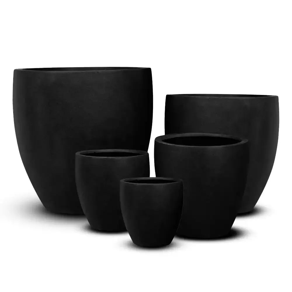 Montague Lightweight Fibreglass Egg Pot - Black Stone - Australian Landscape Supplies