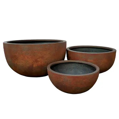 Lightweight Fibreglass Chambers Bowl Pot - Rust Available from Australian Landscape Supplies