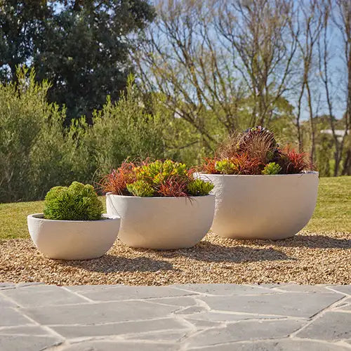 Lightweight Fibreglass Chambers Bowl Pot Set of 3 - White Available from Australian Landscape Supplies
