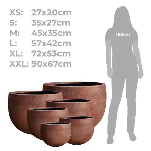 Lightweight Fibreglass MEGA Belly Pot - Rust Available from Australian Landscape Supplies