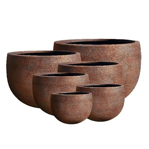 Lightweight Fibreglass MEGA Belly Pot - Rust Available from Australian Landscape Supplies