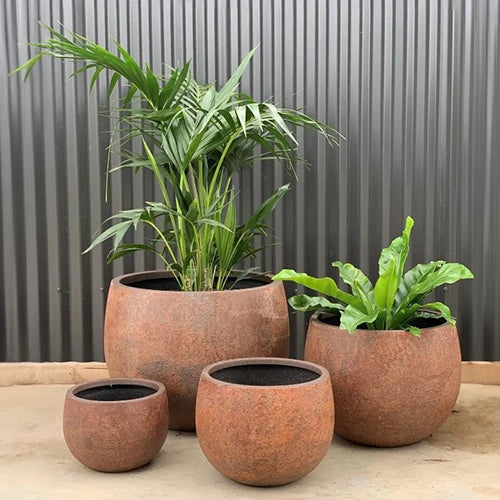 Lightweight Fibreglass MEGA Belly Pot - Rust Available from Australian Landscape Supplies