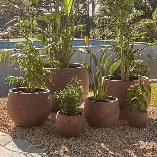 MEGA Belly Lightweight Fibreglass Pot - Rust - Australian Landscape Supplies