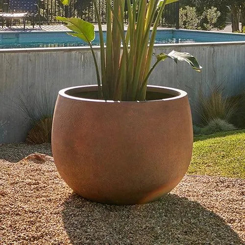 Lightweight Fibreglass MEGA Belly Pot - Rust Available from Australian Landscape Supplies