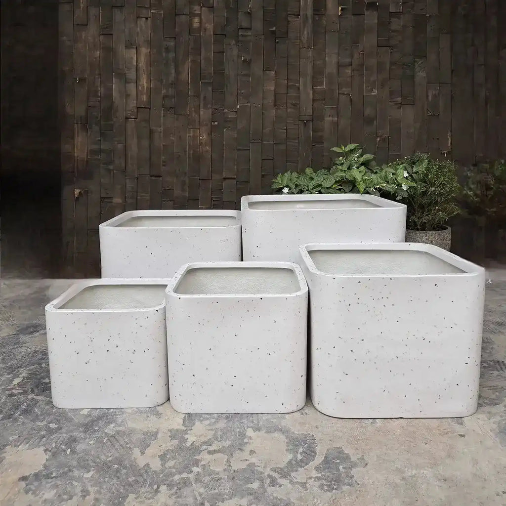 Firenze Square Pot - Sea White Terrazzo - Australian Landscape Supplies