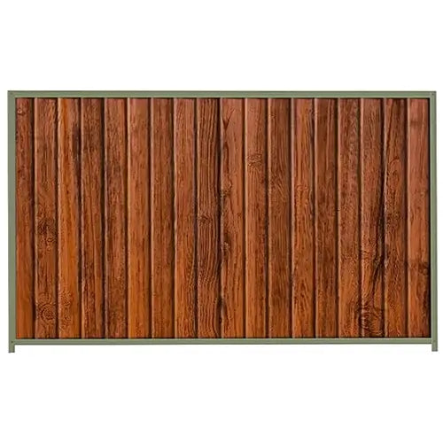 PermaSteel Colorbond Fence Kit in the size of 2.35m x 1.8m with Teak Infill and Mist Green Frame | Available at Australian Landscape Supplies