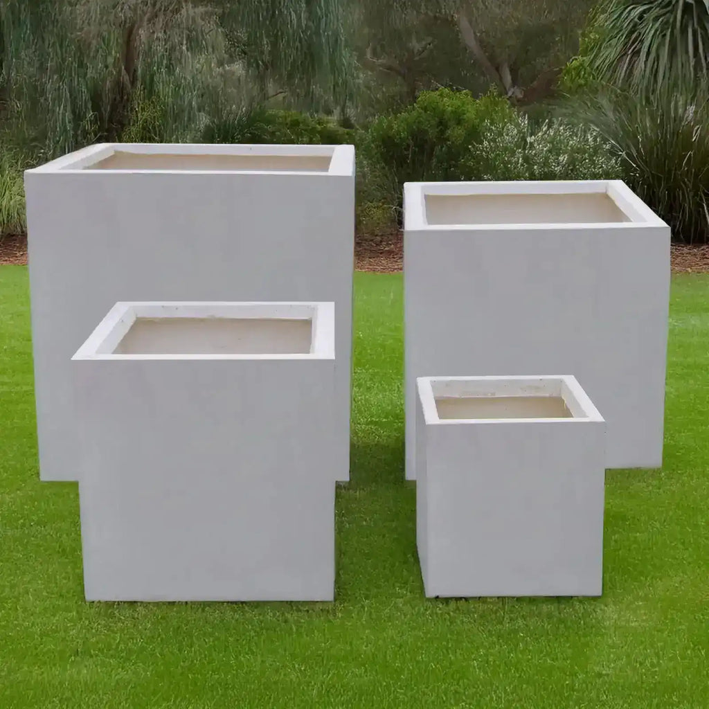 Asher Cube Planter - White - Australian Landscape Supplies