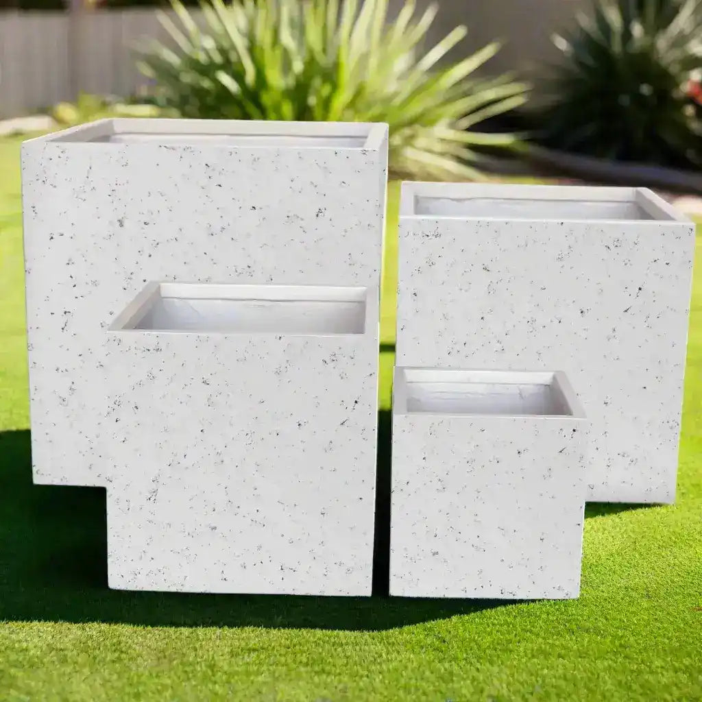 Asher Cube Planter - White Terrazzo - Australian Landscape Supplies